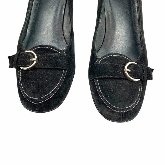 STUART WEITZMAN Black Suede Buckle Vamp Kitten Heels - Picture 4 of 11